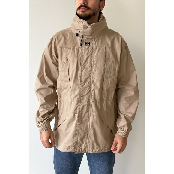 VTG Helly Hansen Brown Helly Tech Vented Nylon Hooded Packable Jacket Size Large - Picture 1 of 11